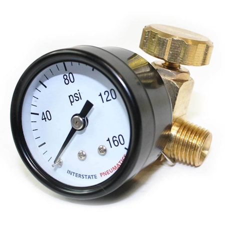 Interstate Pneumatics In Line Needle Valve 1/4 Inch FPT x 1/4 Inch MPT - w/Gauge 1.5 Inch 0-160 PSI VR161